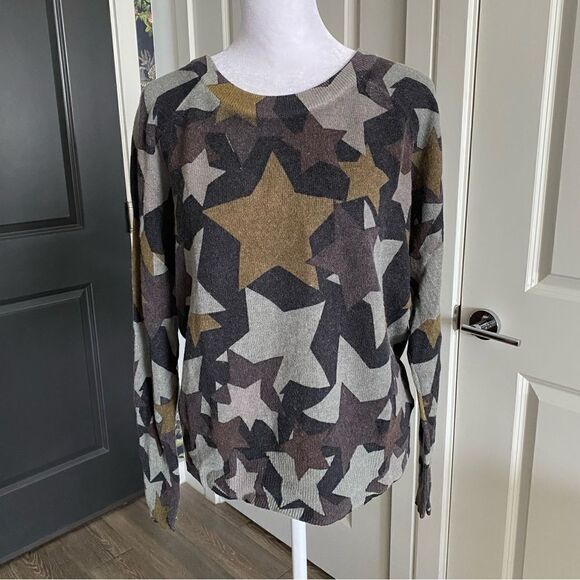 White + Warren 100% Cashmere Multicolored Star Print Crewneck Sweater Size S - Picture 1 of 7